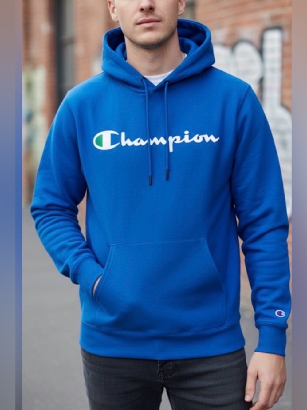 Champion Men's Vibrant Blue Crewneck Sweatshirt With White Spellout Logo Size XL